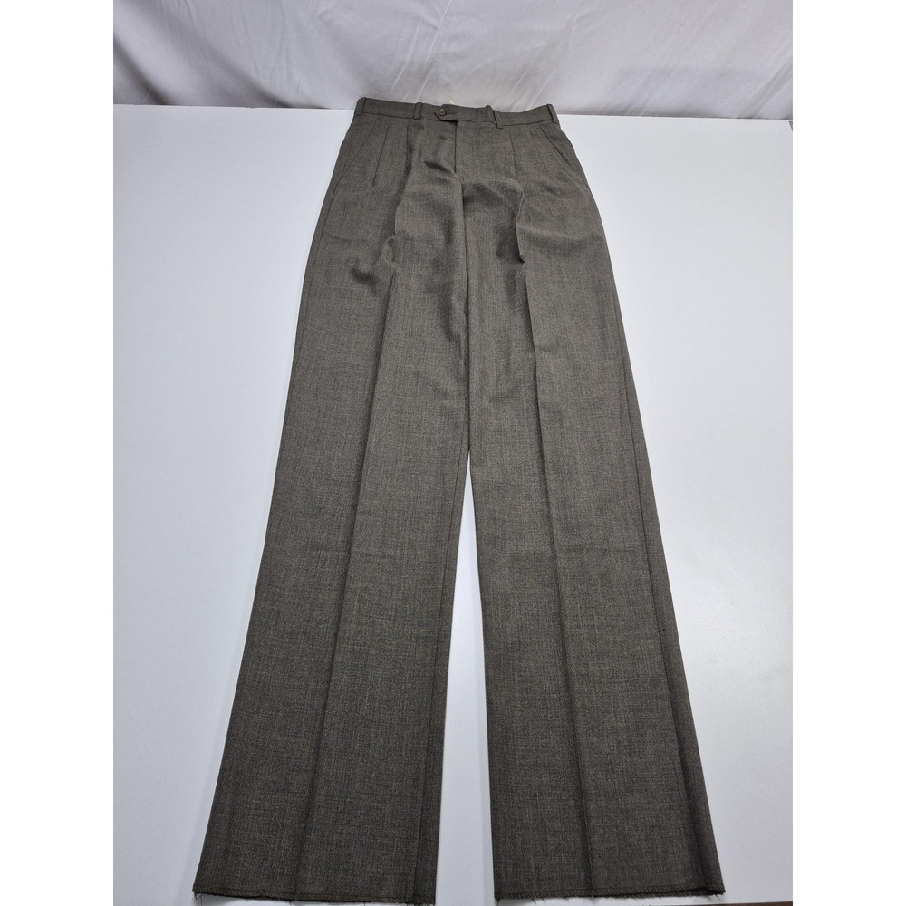 John Alexander Dress Pants Mens 30x36 Brown Wool Cashmere Pleated Unhemmed